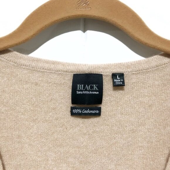 Saks Fifth Avenue Black Label tan 100% cashmere V-neck pullover size L - Picture 3 of 4